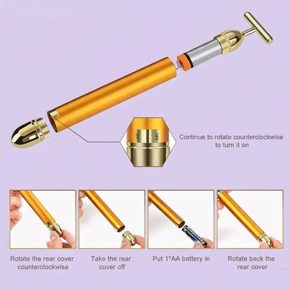 24K Gold Energy Beauty Bar Electric Facial Massage Roller